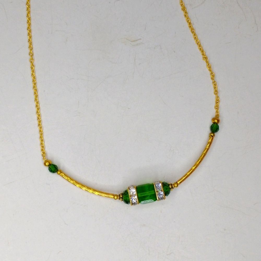 Elegant Gold and Green Swarovski Necklace